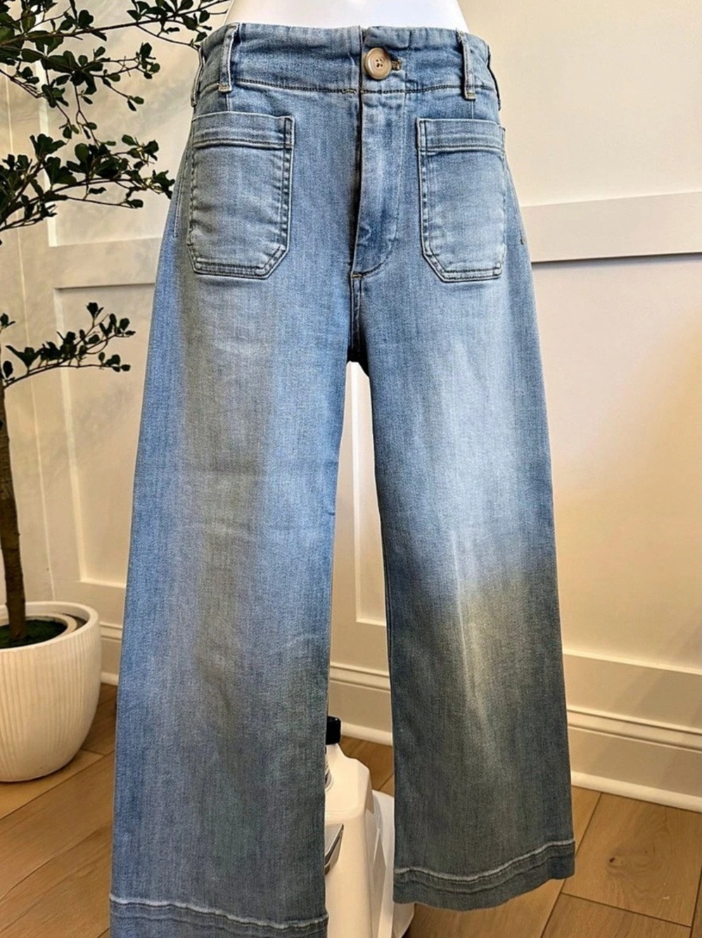maeve The Colette Denim Cropped Wide-Leg Jeans Blue Waist 25